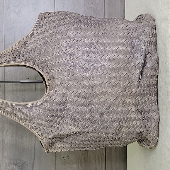 Florence Italy Gray Woven Leather Gray XL Tote Shoulder Bag Handbag Purse - Picture 3 of 14